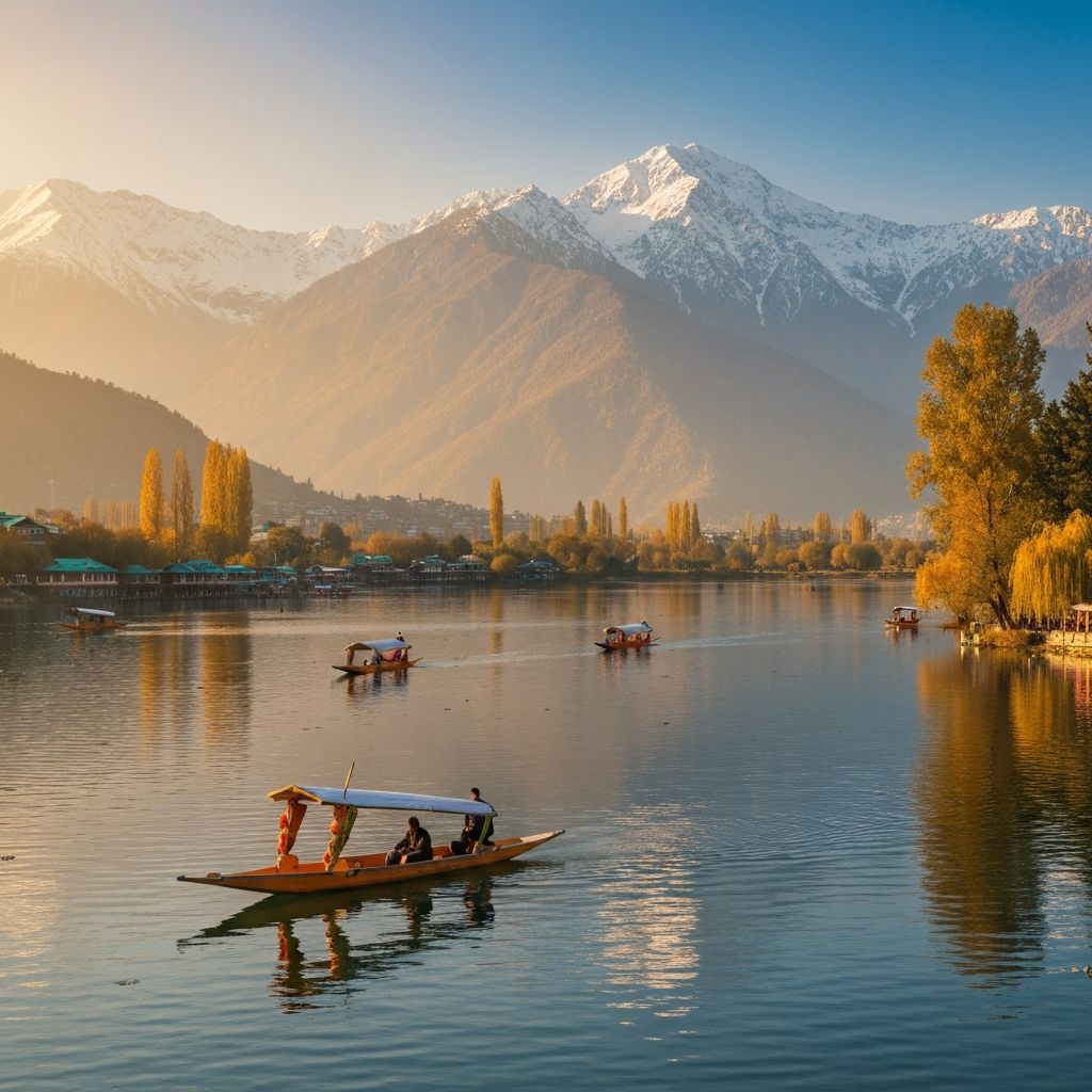 Kashmir valley panoramic landscape with Dal Lake and mountains
